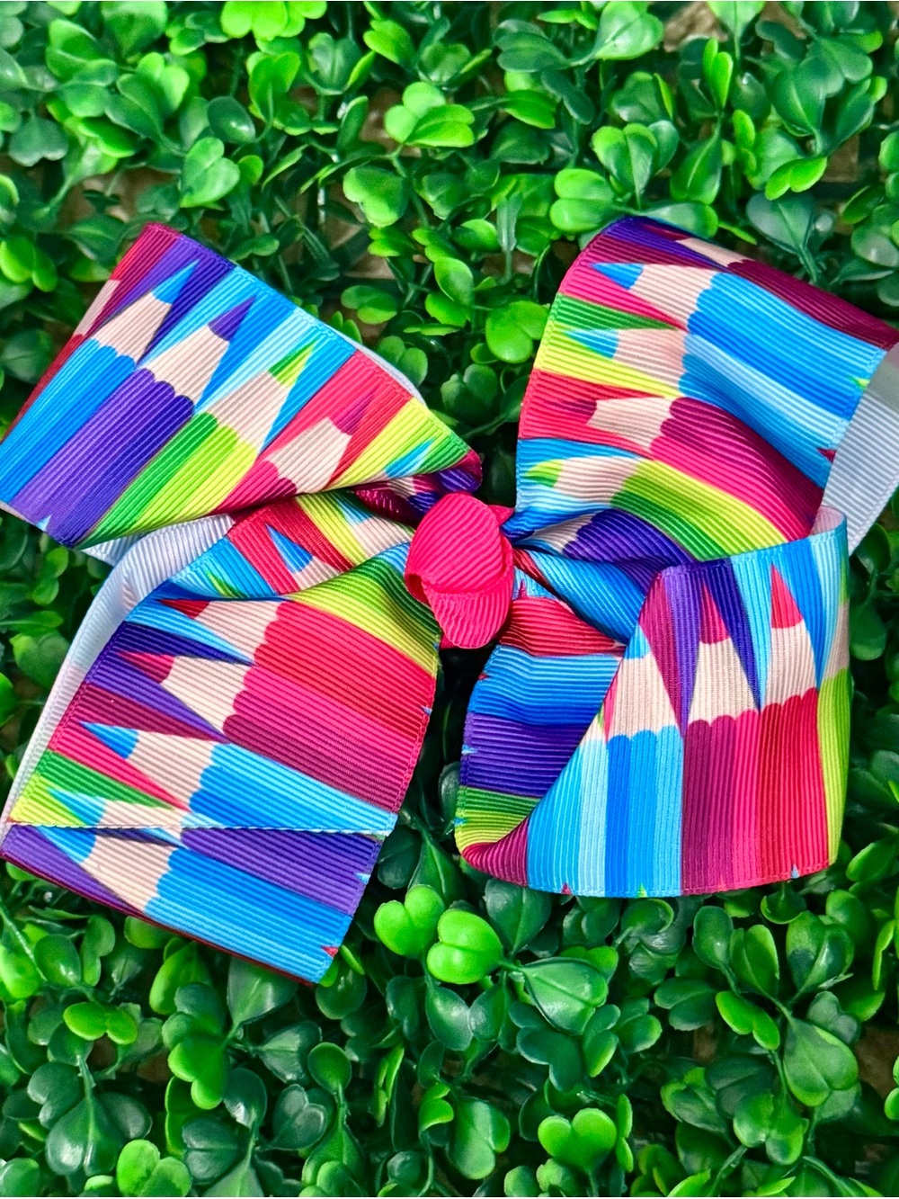 Back-to-School Colored Pencil Print Hair Bow Clip